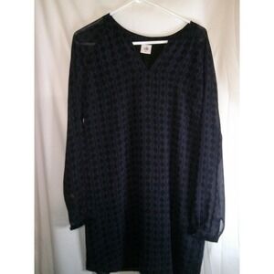 Cabi Sheer Tunic Dress Purple Black‎ Diamond Print Long Sleeve Blouson Size MD